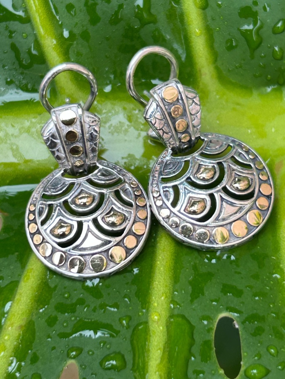 John Hardy Legends Naga collection round drop earrings sterling silver 18K gold - Picture 1 of 15